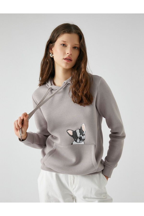 Koton Koton Hooded Sweatshirt Dog Printed Kangaroo Pocket