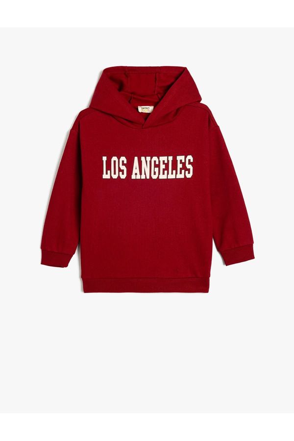 Koton Koton Hooded Sweatshirt Los Angeles Printed Raised