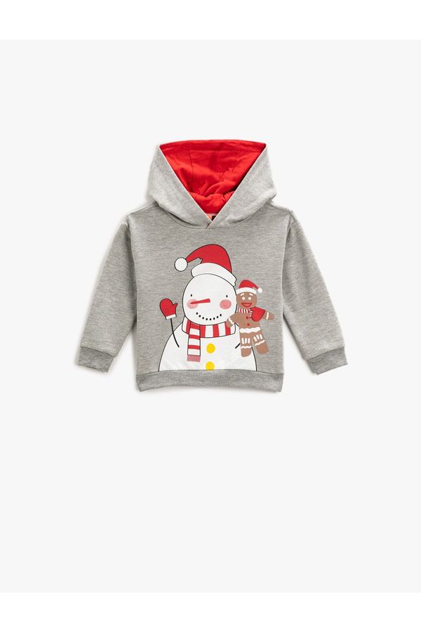 Koton Koton Hooded Sweatshirt Snowman Printed Long Sleeve