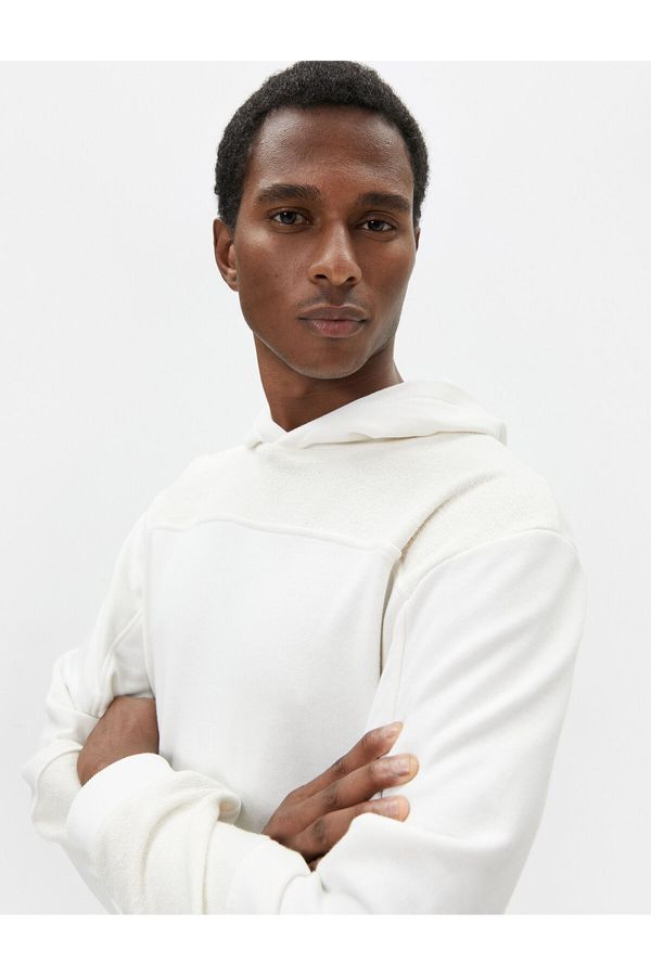 Koton Koton Hooded Sweatshirt Textured Stitch Detail Long Sleeve