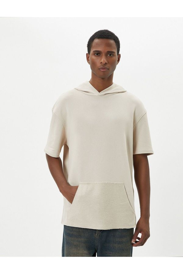 Koton Koton Hooded T-Shirt Short Sleeve Kangaroo Pocket Detail Off Shoulders