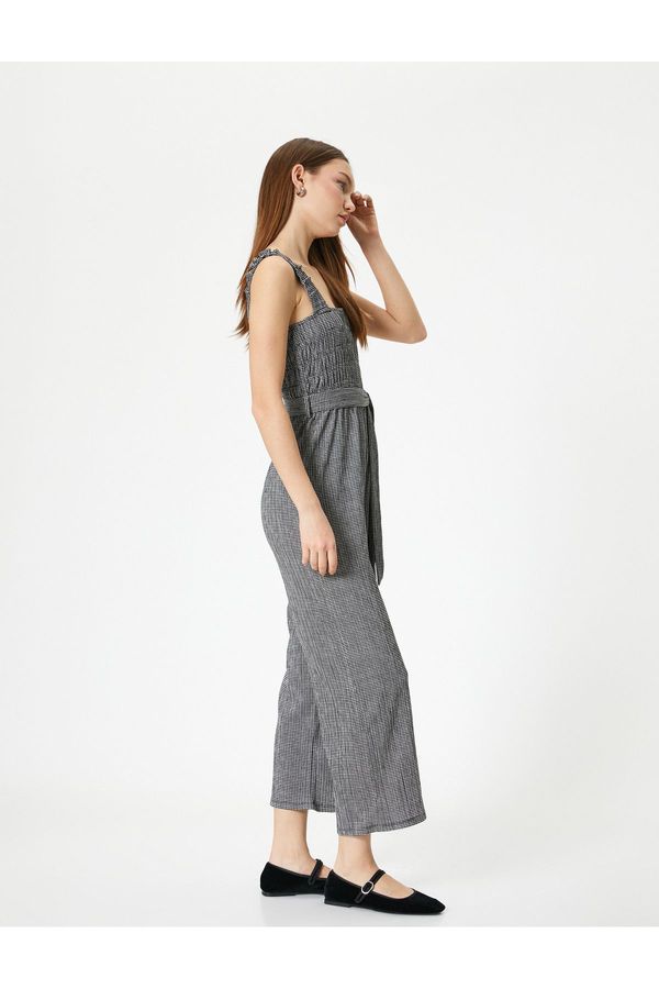 Koton Koton Jumpsuit Thick Strap Belt Detail Short Plain Wide Leg Comfortable Pattern Gipel