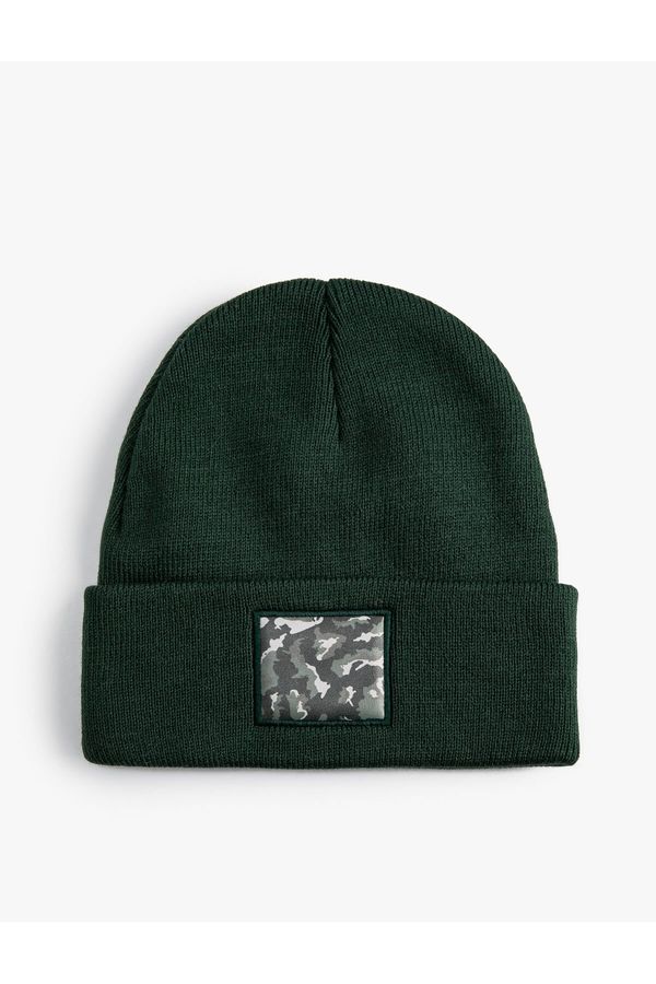 Koton Koton Knitted Beret Camouflage Detailed Label Embroidered Folded