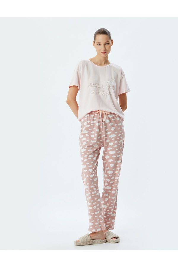 Koton Koton Knitted Pajama Set Cloud Printed Cotton Comfortable Pattern