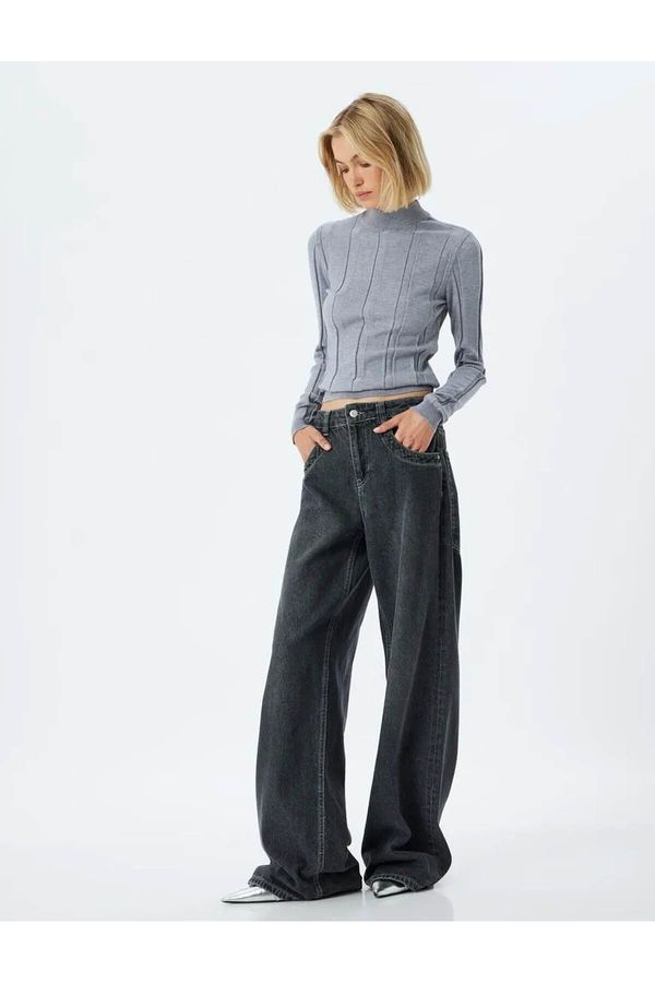 Koton Koton Knitted Sweater Stand Collar Textured Long Sleeve