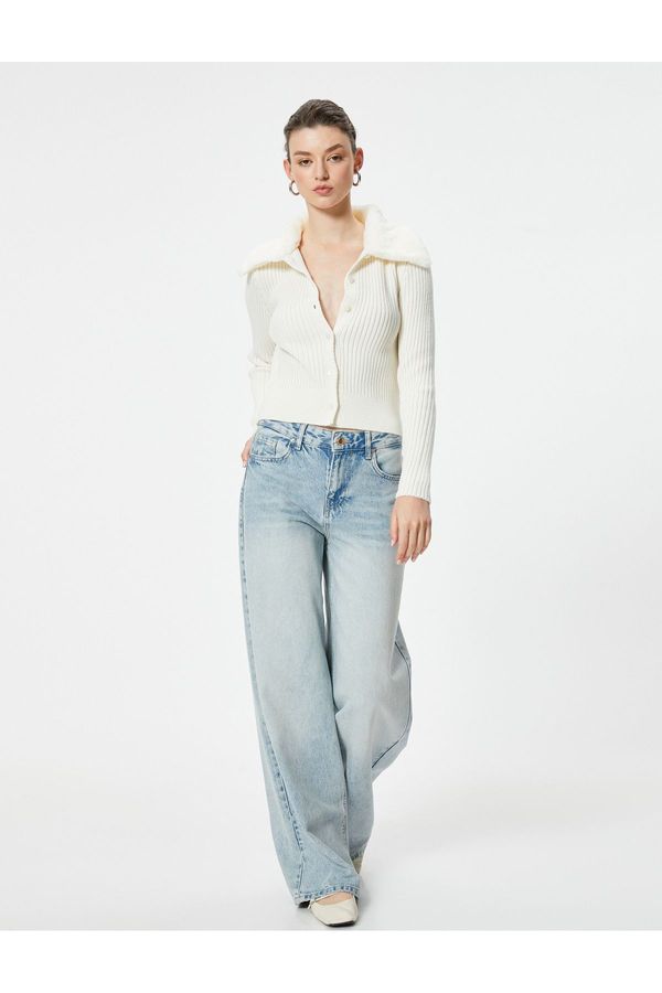 Koton Koton Knitwear Cardigan Faux Für Collar Detailed Buttoned