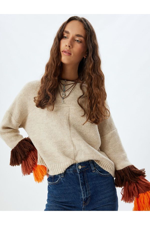 Koton Koton Knitwear Sweater Crew Neck Tassel Detail Multicolor