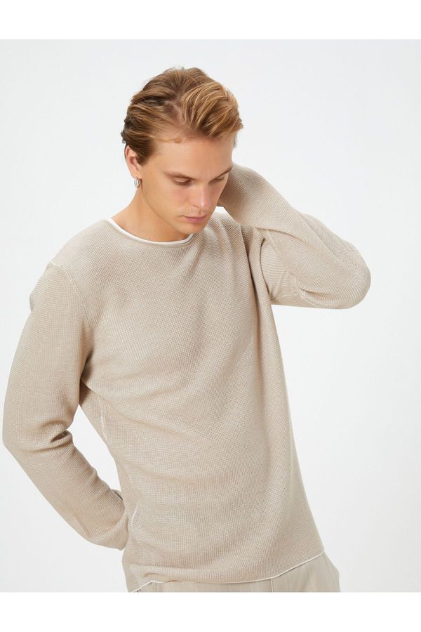 Koton Koton Knitwear Sweater Crew Neck Textured Slim Fit Long Sleeve