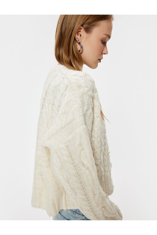 Koton Koton Knitwear Sweater Hair Knit Textured Crew Neck Pearl Detail