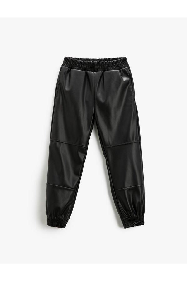 Koton Koton Leather Look Jogger Trousers Elastic Waist Pocket