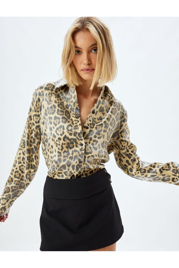 Koton Koton Leopard Patterned Satin Shirt Long Sleeve Regular Fit