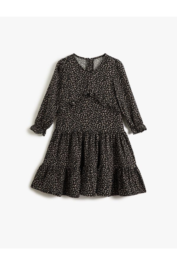 Koton Koton Leopard Print Frilly Dress Long Sleeve Elastic Cuffs V-Neck