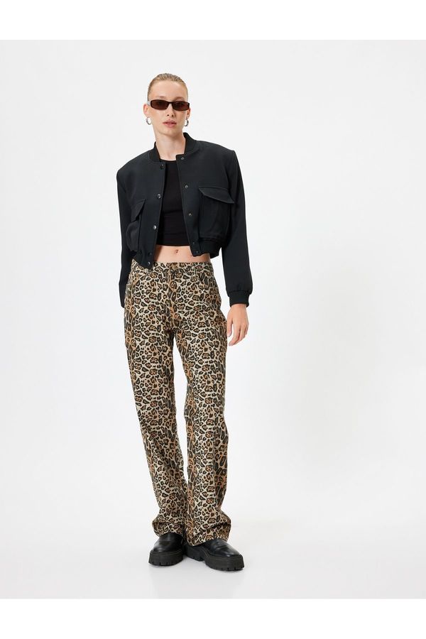 Koton Koton Leopard Trousers Normal Waist Straight Fit Pocket Buttoned