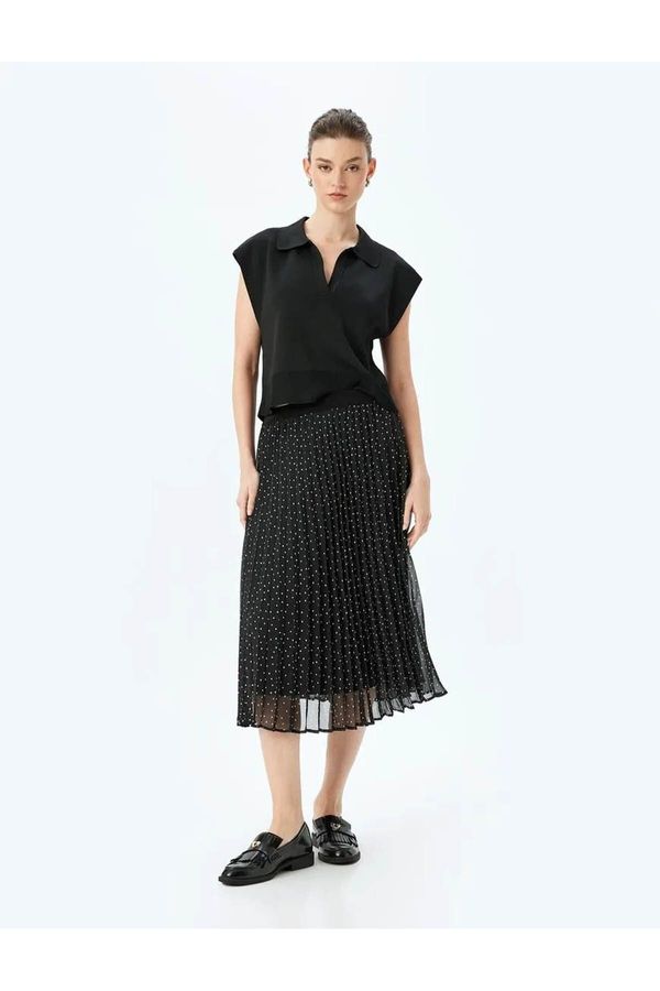 Koton Koton Lined High Waist Polka Dot Midi Length Pleated Chiffon Skirt