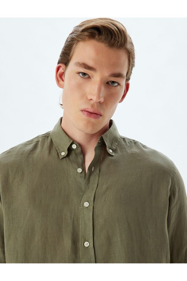 Koton Koton Linen Shirt Long Sleeve Button-down Collar Detail