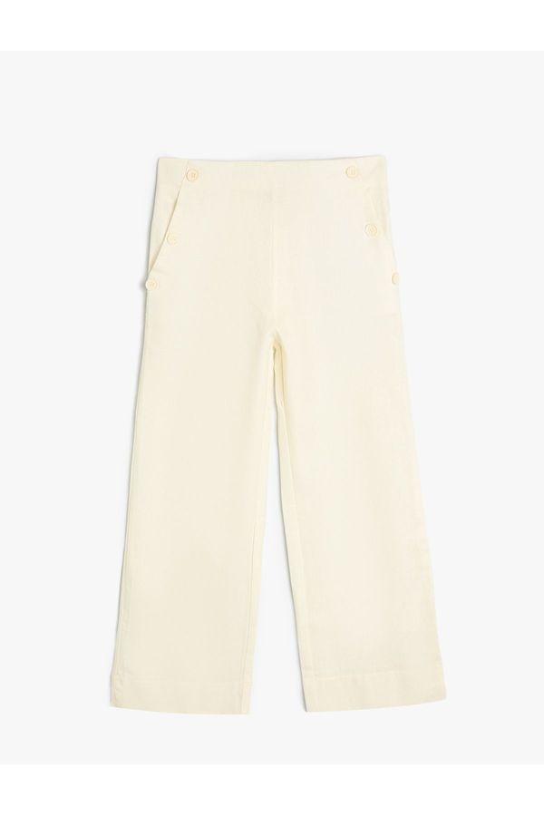 Koton Koton Linen Trousers Wide Leg Button Detailed Pockets