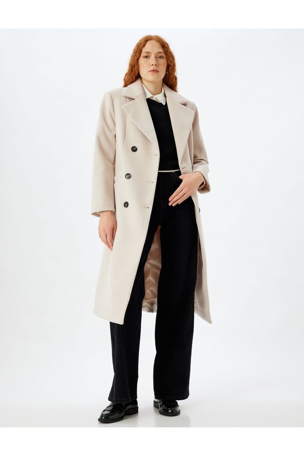 Koton Koton Long Cashmere Coat Double Breasted Buttoned Pocket