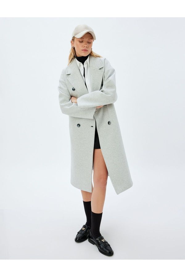 Koton Koton Long Double Breasted Cashmere Oversize Coat with Pockets