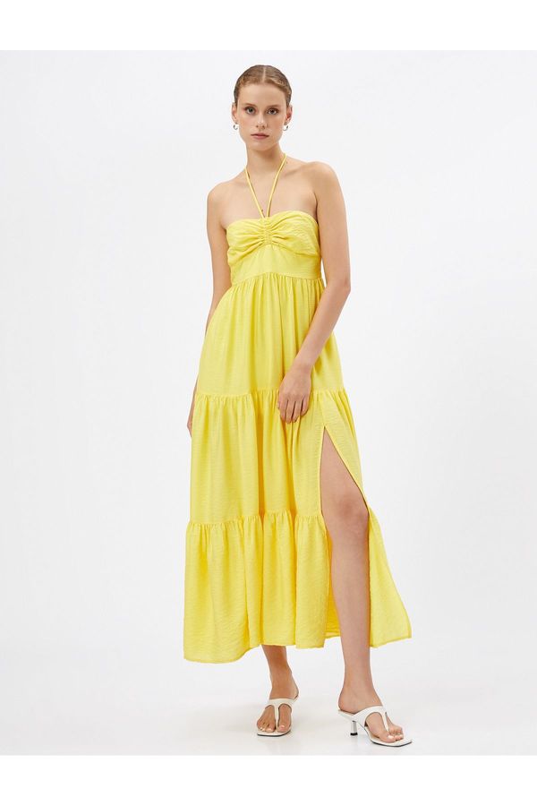 Koton Koton Long Dress Halter Neck Flounce Draped Viscose Blended