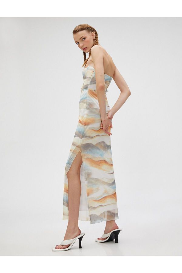 Koton Koton Long Dress Strapless Slit Tie-dye Detailed Bodice Look