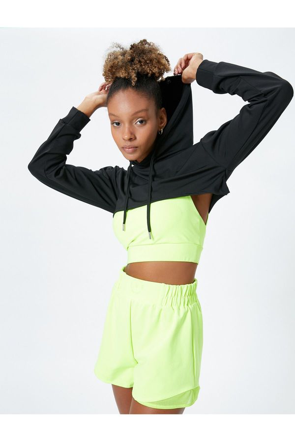 Koton Koton Long Sleeve Crop Hooded Sweatshirt