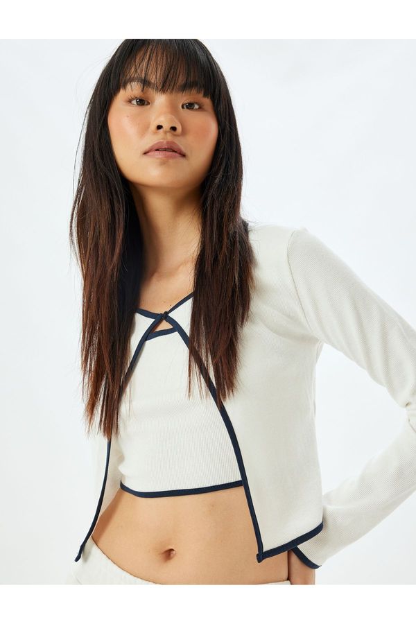 Koton Koton Long Sleeve Crop T-Shirt with Piping Crew Neck