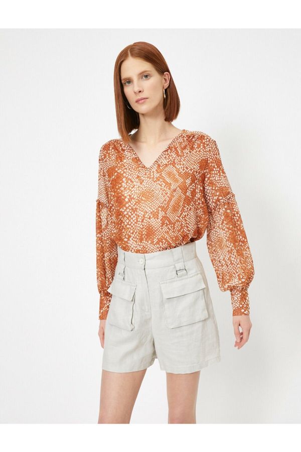 Koton Koton Long Sleeve Snakeskin Patterned Blouse