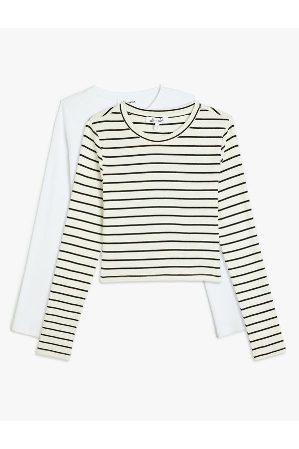 Koton Koton Long Sleeve Striped Crop 2-Piece T-Shirt Set
