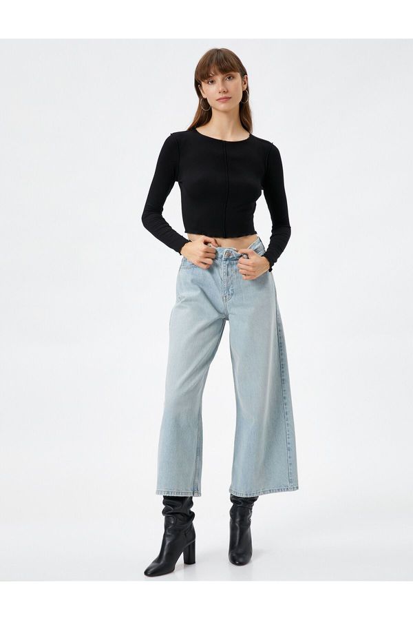 Koton Koton Long Sleeve T-Shirt Crew Neck with Stitching Detail