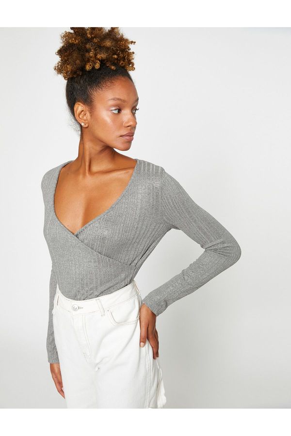 Koton Koton Long Sleeve T-Shirt Textured Wrapped Closure