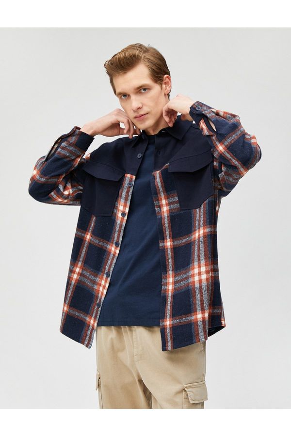 Koton Koton Lumberjack Shirt Block Detailed Classic Collar Pocket