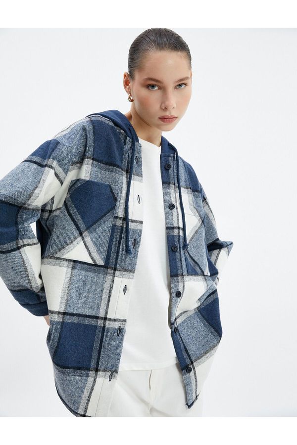 Koton Koton Lumberjack Shirt Jacket Oversize Hooded Pocket Double Fabric