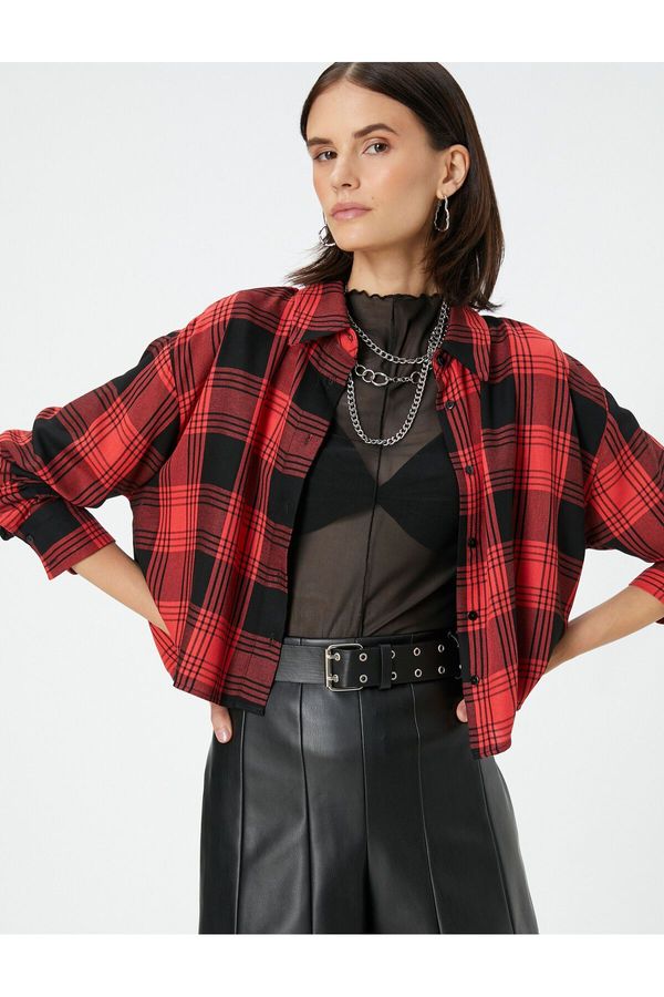 Koton Koton Lumberjack Shirt with Crop Buttons Classic Collar Viscose