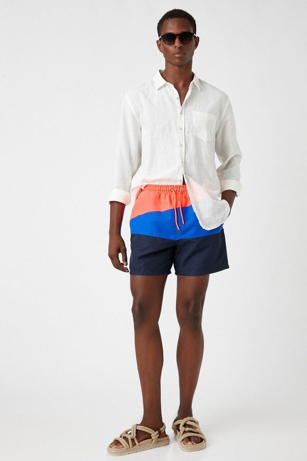 Koton Koton Marine Shorts with Color Block, Lace-Up Waist