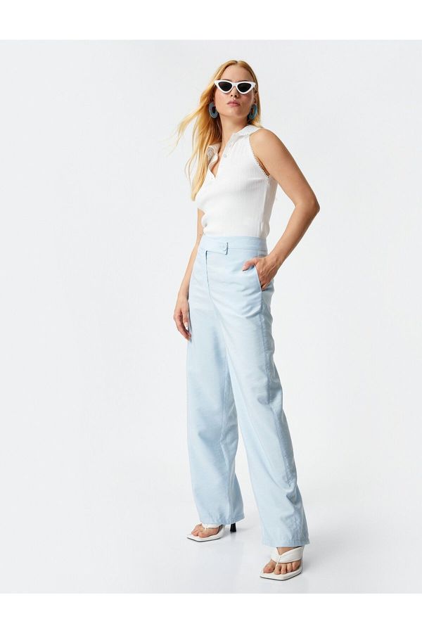 Koton Koton Melis Ağazat X Cotton - Viscose Blended Wide Leg Trousers