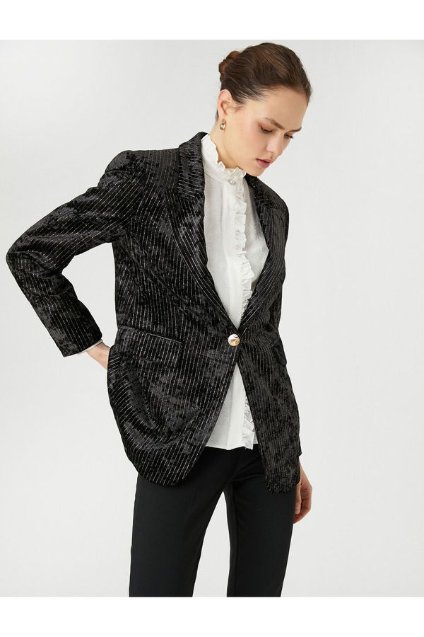 Koton Koton Melis Ağazat X - Shimmering Velvet Blazer Jacket