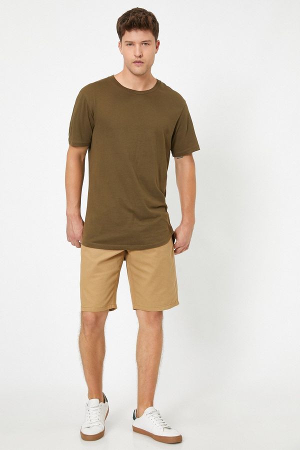 Koton Koton Men's Brown Adjustable Rope-Belt Woven Shorts.