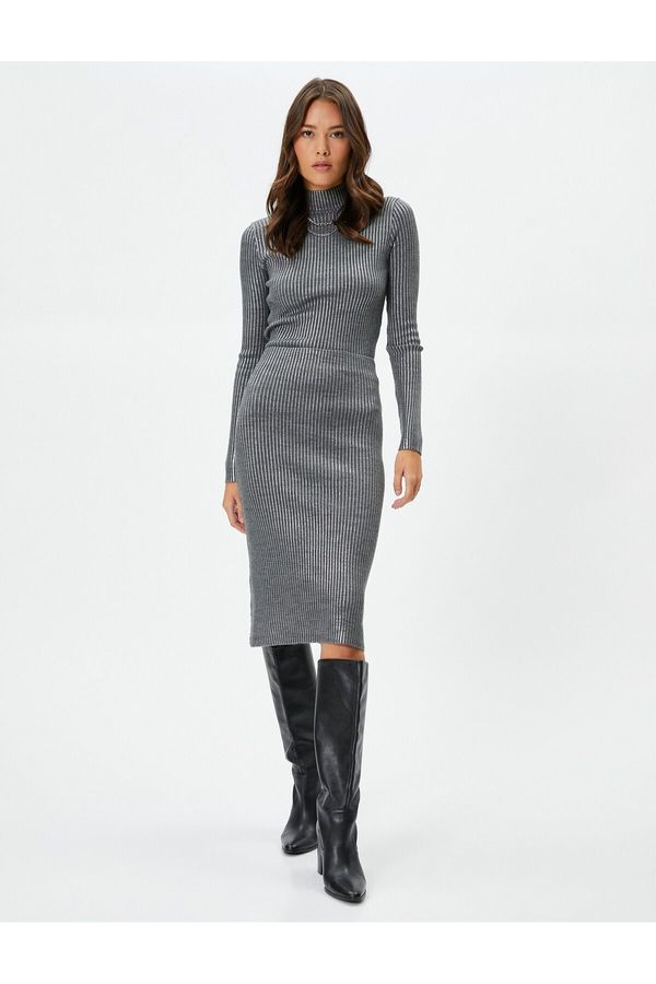 Koton Koton Metallic Midi Knitwear Ribbed Normal Waist Skirt