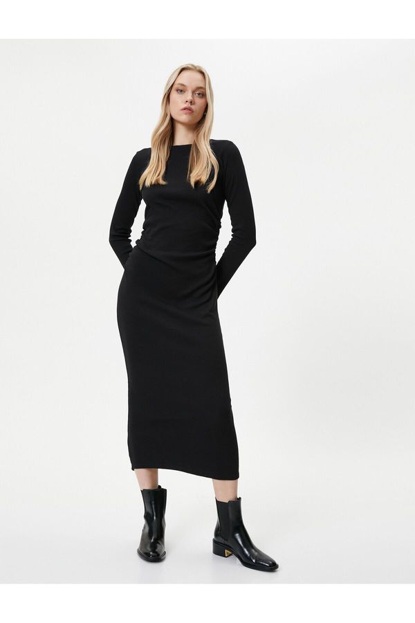 Koton Koton Midi Dress Crew Neck Long Sleeve Slim Fit