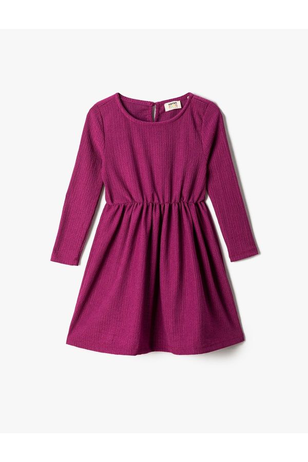 Koton Koton Midi Dress with Long Sleeves, Round Neck, Elastic Waist.