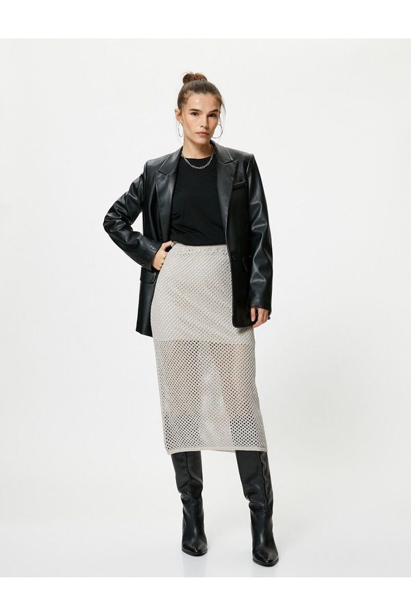 Koton Koton Midi Knitwear Skirt Openwork Glitter