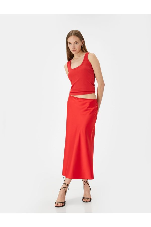 Koton Koton Midi Satin Skirt Normal Waist