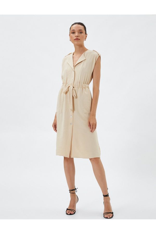 Koton Koton Midi Shirt Dress Sleeveless Waist Tie Detailed