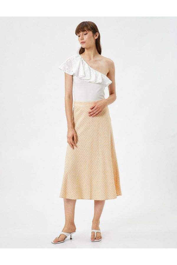 Koton Koton Midi Skirt A-Line Normal Waist Zippered Linen Blend