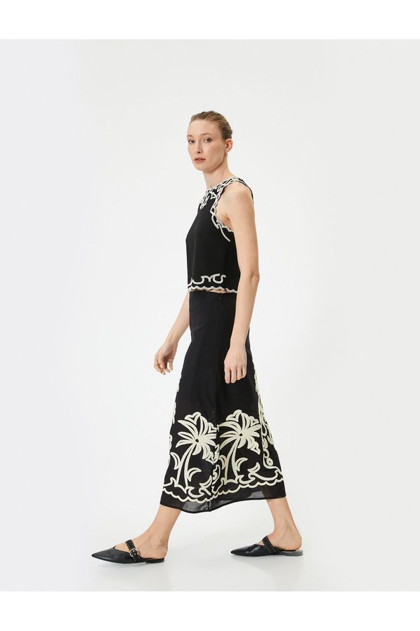 Koton Koton Midi Skirt with Embroidery Detail Normal Waist