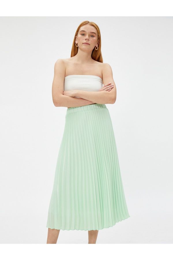 Koton Koton Midi Skirt with Pleated Chiffon Elastic Waist.