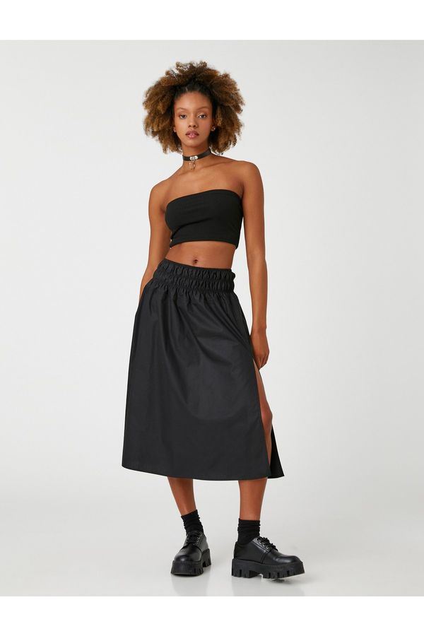 Koton Koton Midi Skirt with Slit Detail, Cotton and Guita Waist.