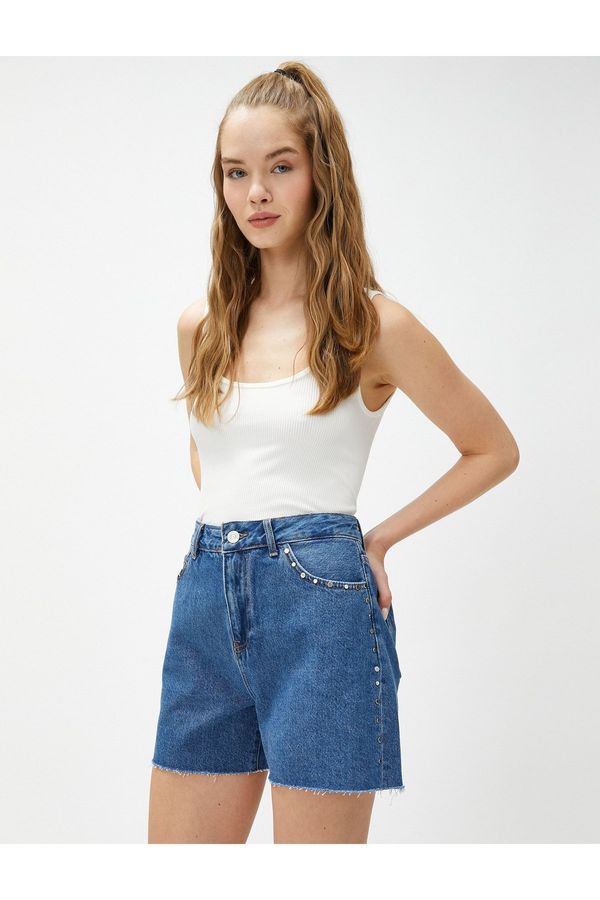 Koton Koton Mini Denim Shorts with Staple Detail and Pockets