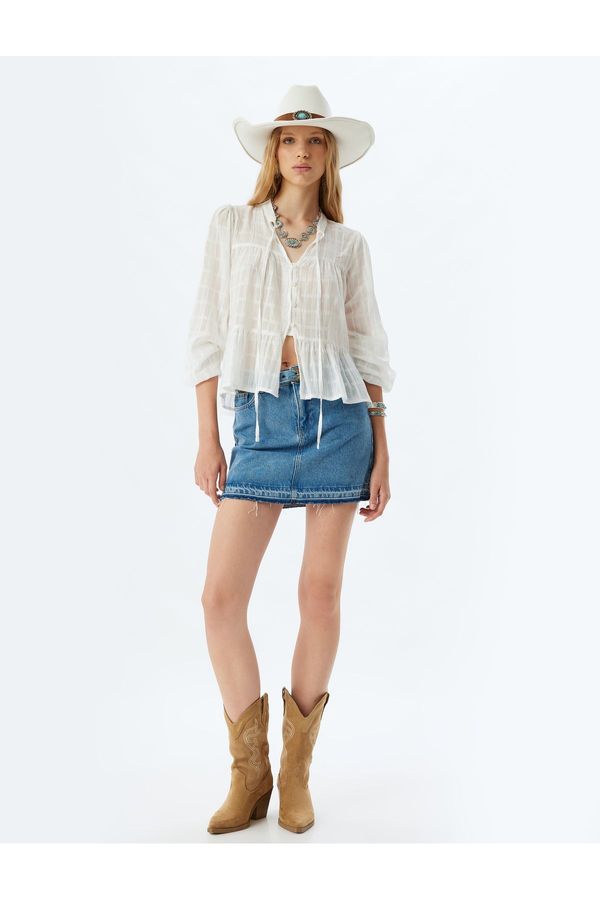Koton Koton Mini Denim Skirt Belt Detailed A Cut Cotton