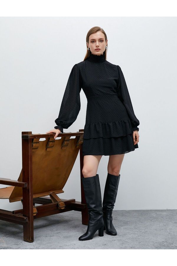 Koton Koton Mini Dress Gimped High Collar Layered